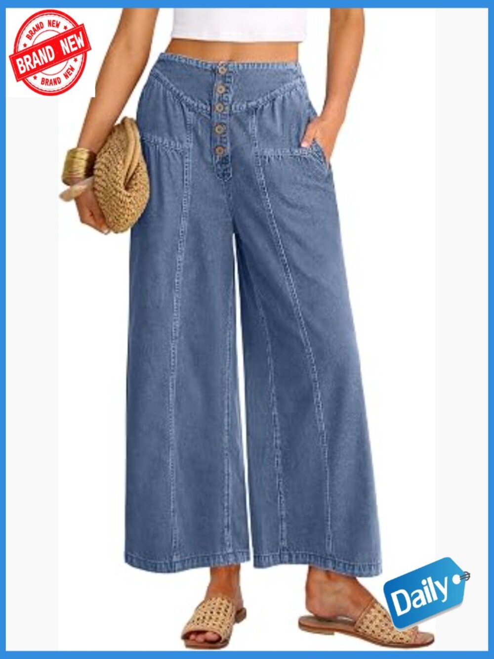 High Waist Baggy Barrel Denim Pants with Pockets
